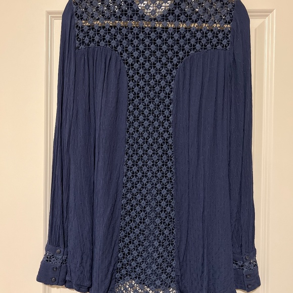 Free People  "The Best Lace" Button Down Blue Size M - Picture 4 of 6